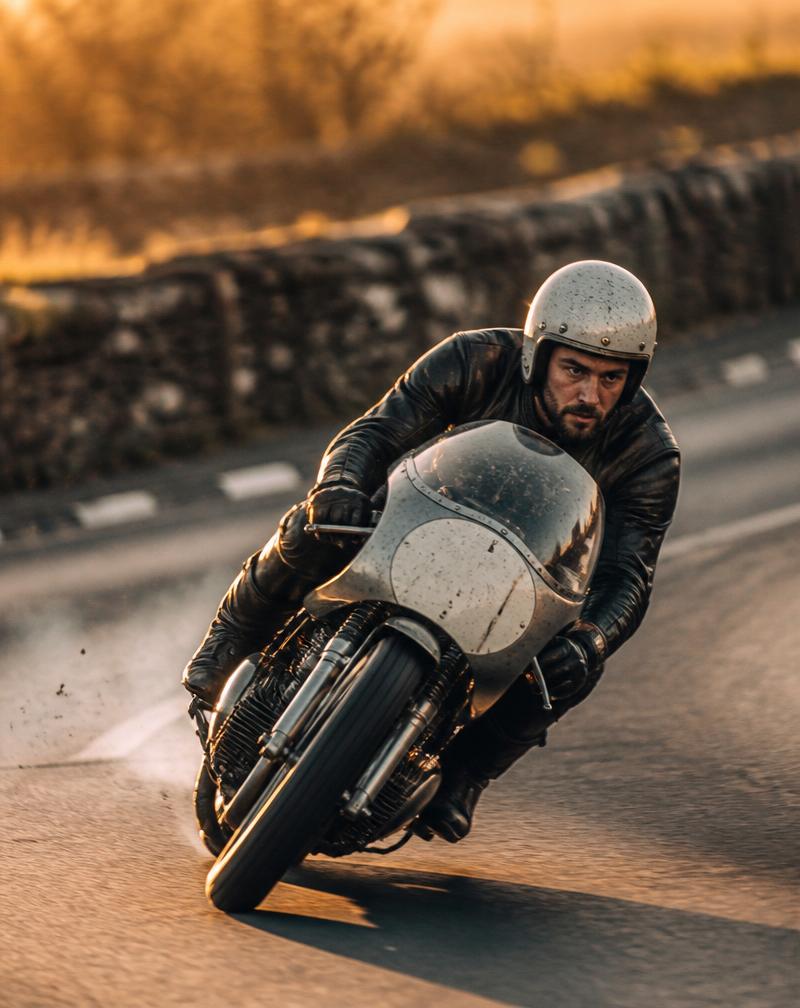 Motorcycle racer with beard